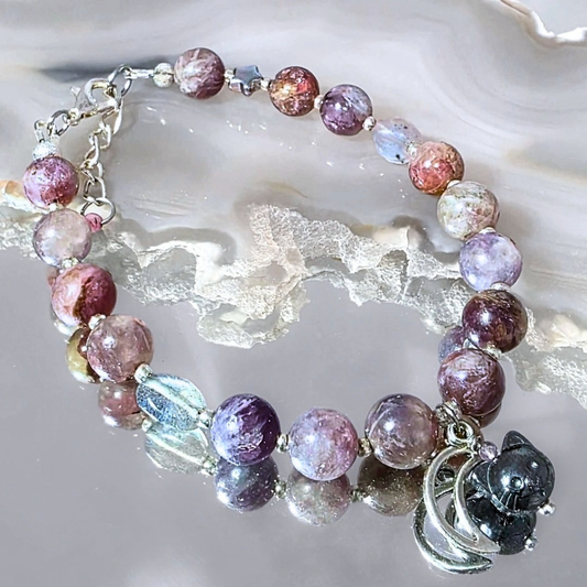 Lunar Cat Crystal Bracelet | Unicorn Stone, Labradorite & Hematite (last one)