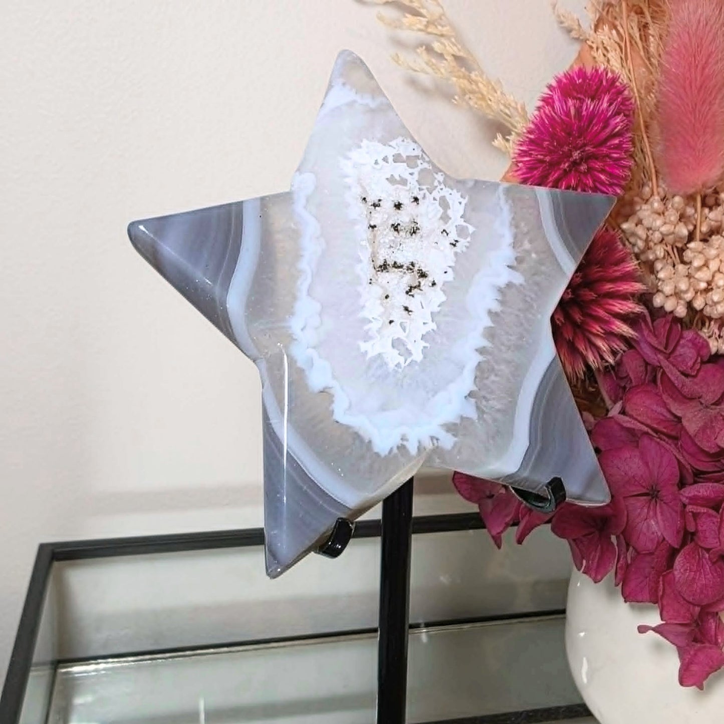 High Grade Medium Druzy Agate Star on Custom Stand - 18.5cm tall