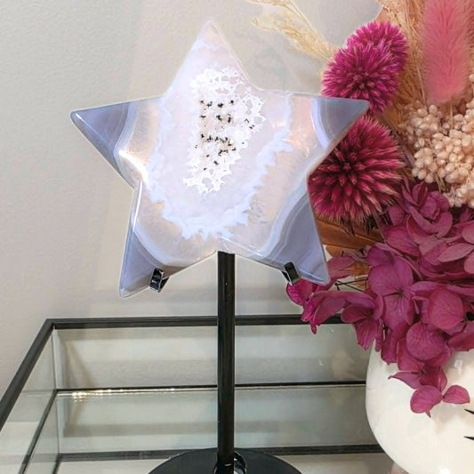High Grade Medium Druzy Agate Star on Custom Stand - 18.5cm tall
