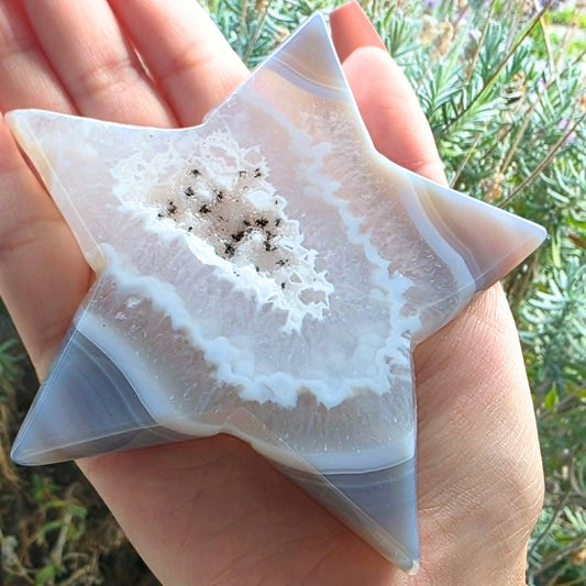 High grade druzy agate star crystal on custom display stand for Mother’s Day gifting and collector decor