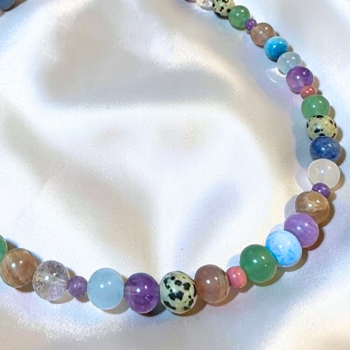 Speckle Multistone Crystal Necklace | Amethyst, Aquamarine, Dalmatian Jasper & Moonstone