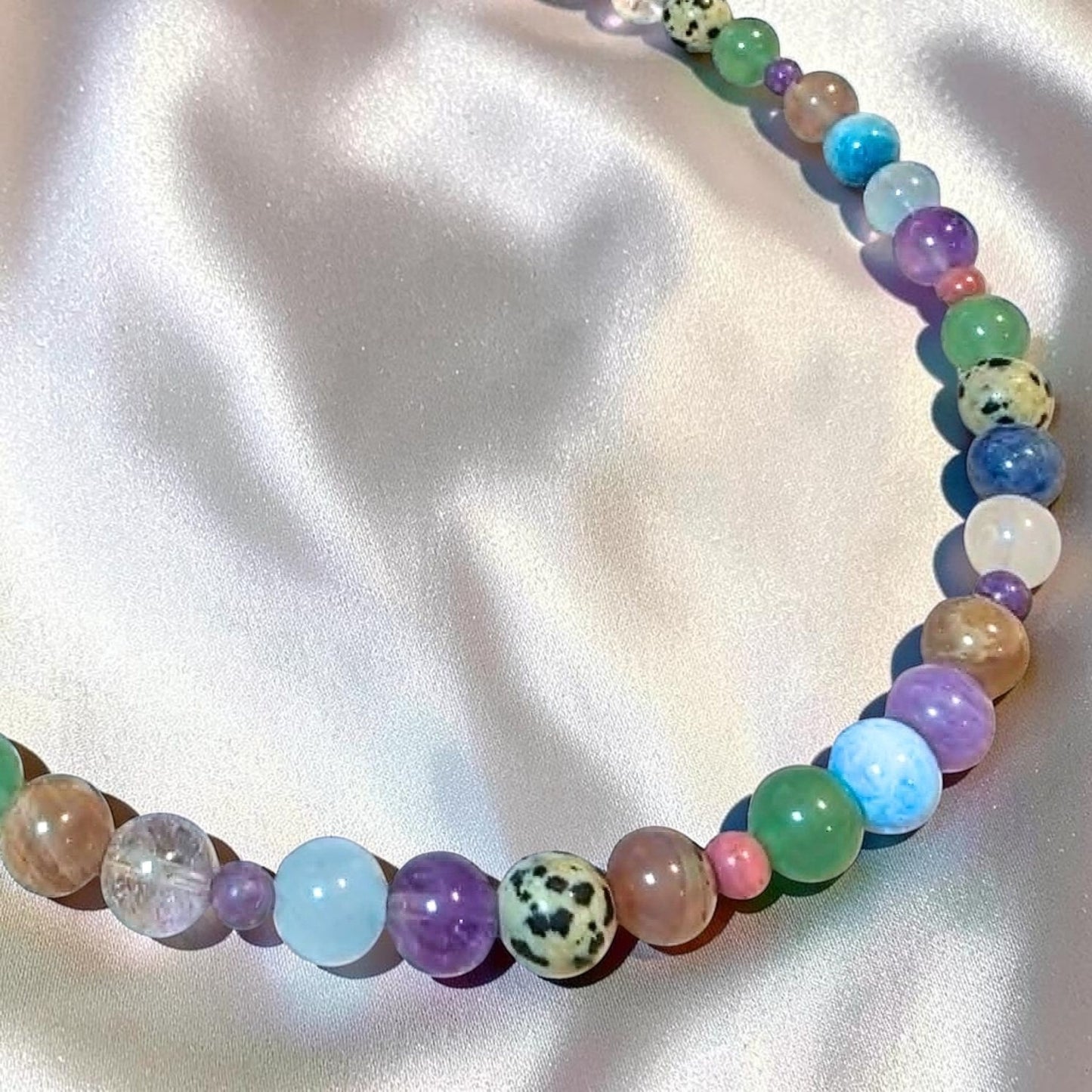 Speckle Multistone Crystal Necklace | Amethyst, Aquamarine, Dalmatian Jasper & Moonstone