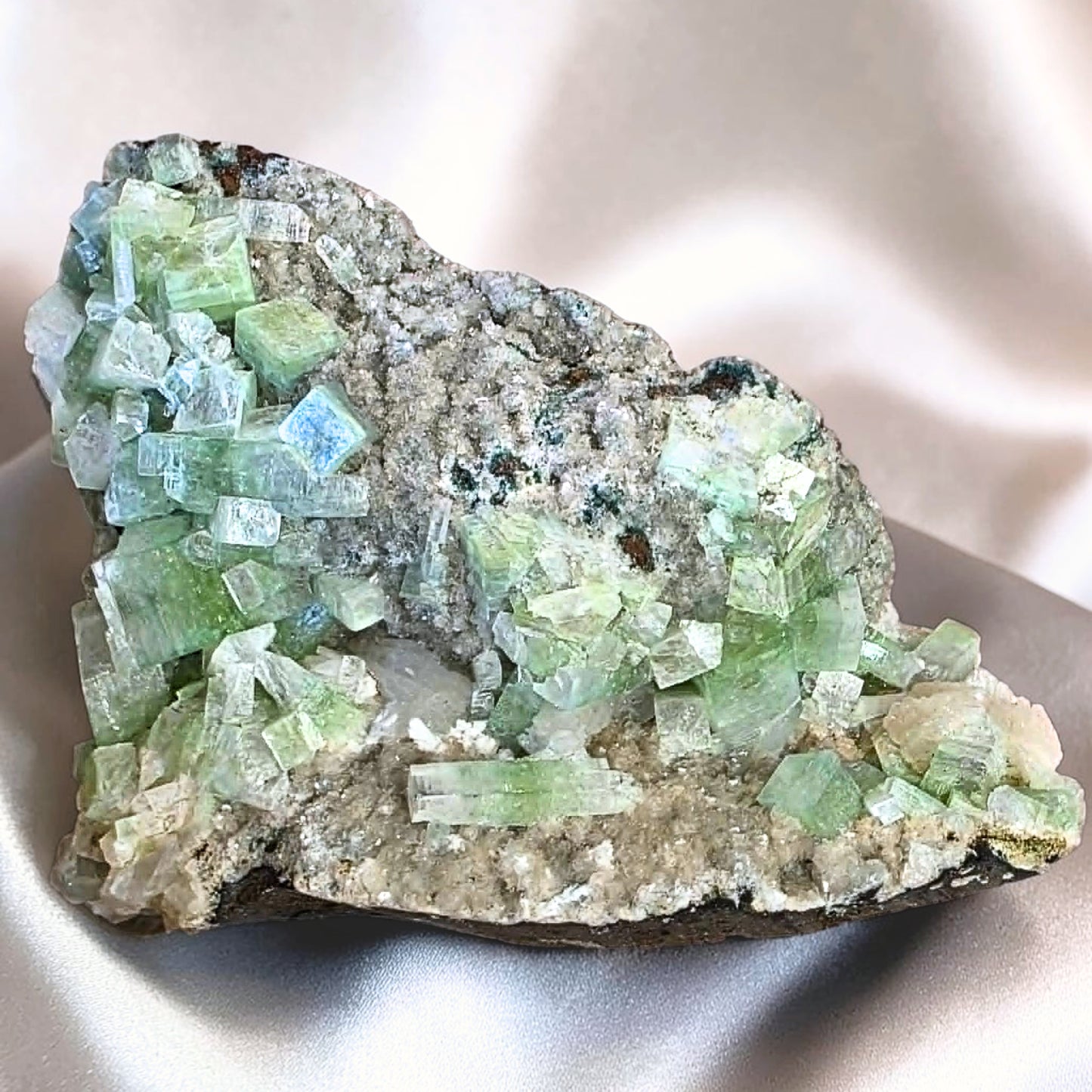 High Grade Rare Green Apophyllite on Chalcedony Display Cluster - 630g