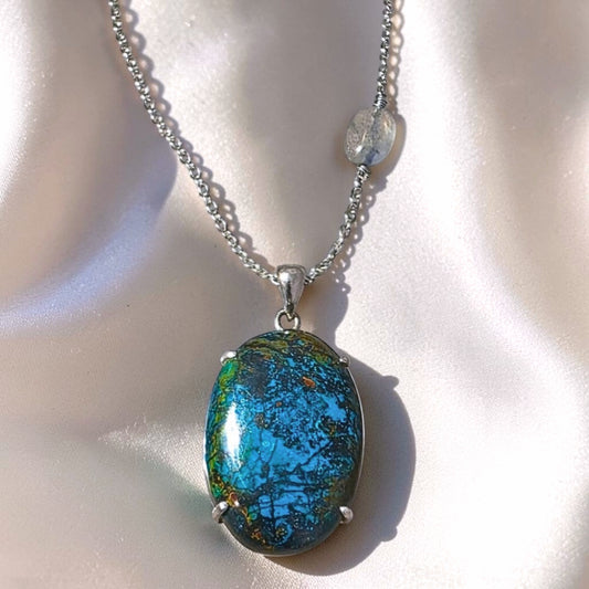 Rare Shattuckite & Labradorite 925 Sterling Silver Necklace