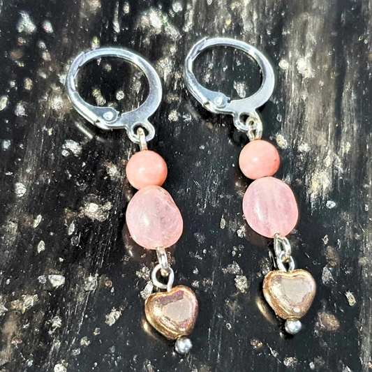 Rhodonite & Rose Quartz Crystal Earrings