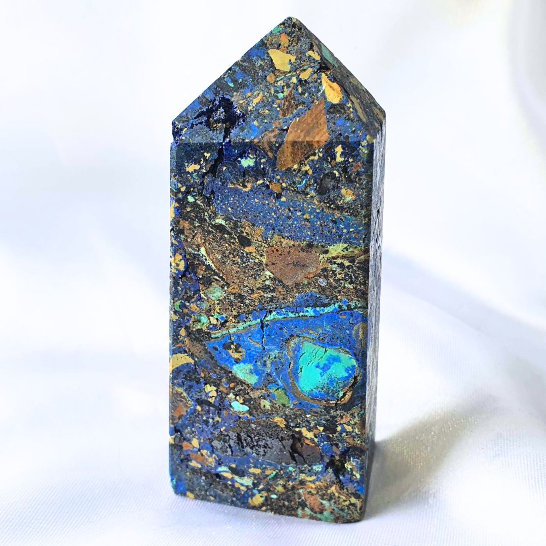 Druzy Azurite with Chrysocolla Tower Point