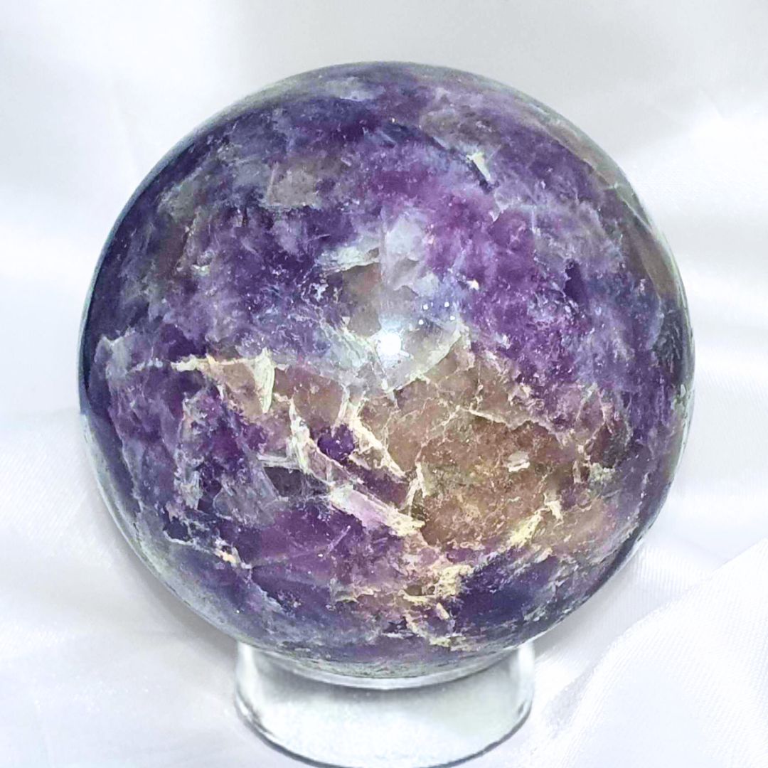 Unicorn Stone with Smoky Quartz, Pink Tourm & Lepidolite Sphere - includes stand, 318g