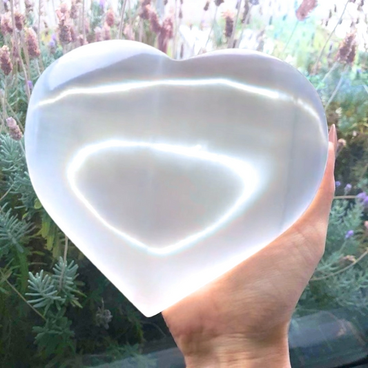 Giant Puffy Selenite Heart with Rose Gold Metal Stand - 930g