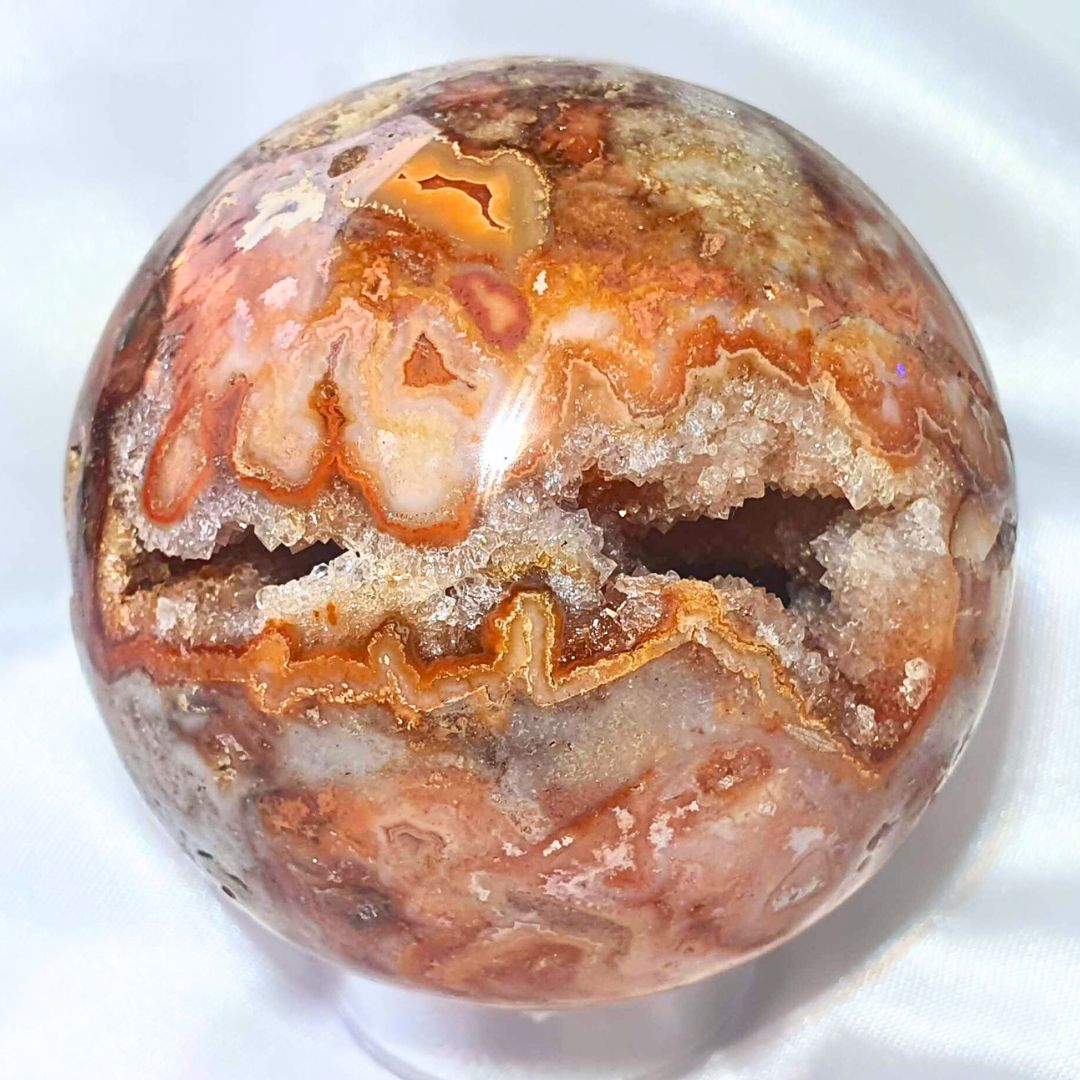 Druzy Crazy Lace Agate Sphere - includes stand, 260g