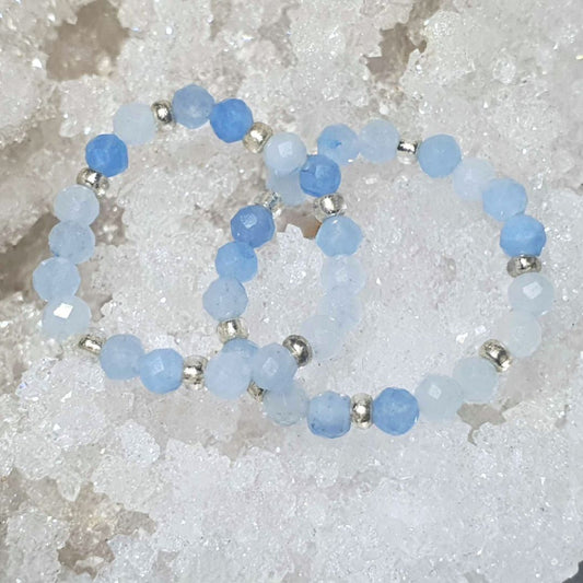 Natural Faceted Aquamarine Crystal Stretch Rings