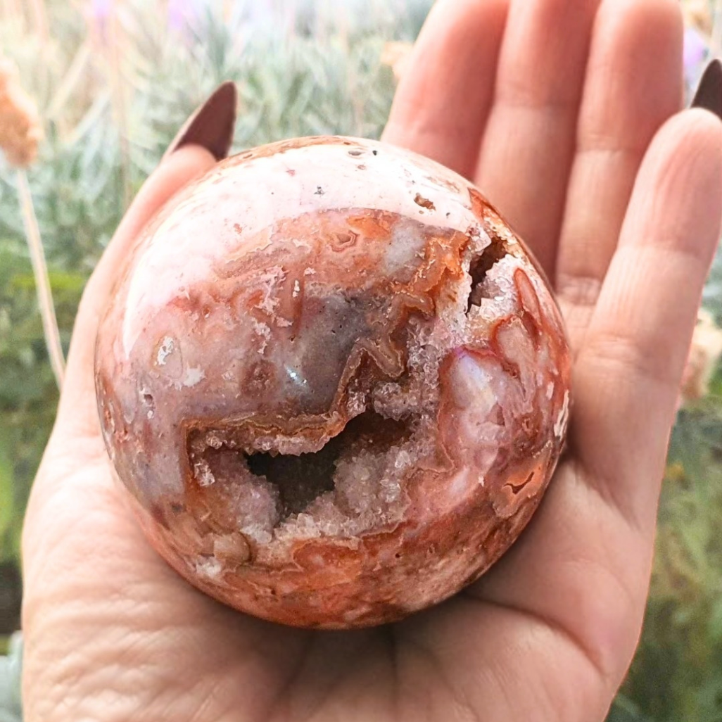 Druzy Crazy Lace Agate Sphere - includes stand, 260g