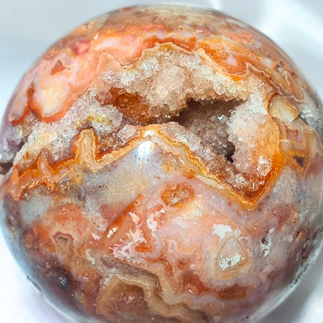 Druzy Crazy Lace Agate Sphere - includes stand, 260g