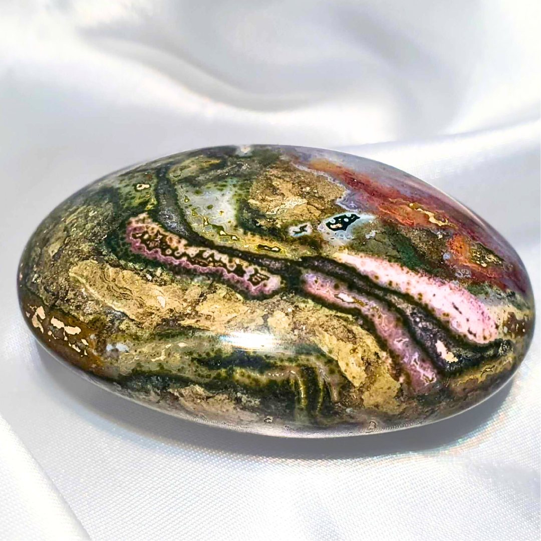 Large Multicolour Orbicular Ocean Jasper Palm Stone