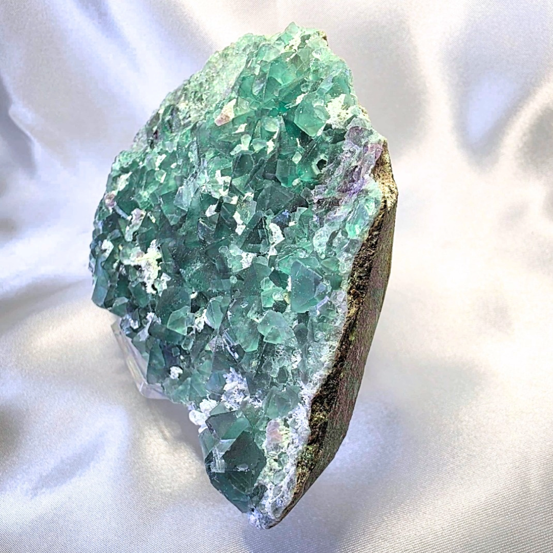 Large Green & Purple Cubic Fluorite with Calcite - Madagascar