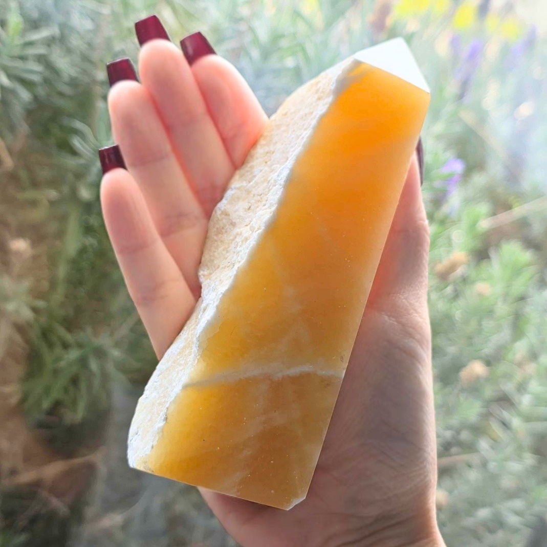 Large Banded Calcite Semi-Polished Tower - 350g