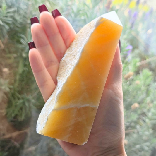 Large Banded Calcite Semi-Polished Tower - 350g