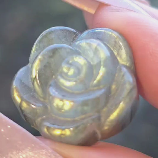 High Grade Labradorite Crystal Rose Carving