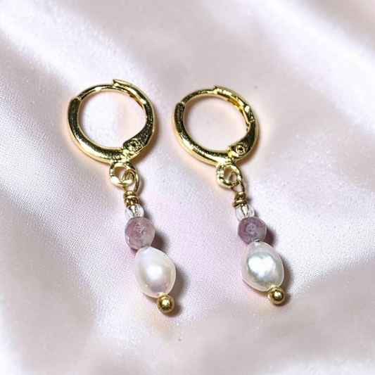 Rosé Drop Earrings | Faceted Petite Pink Tourmaline & Pearl
