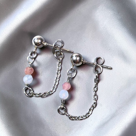 Aurelle Chain Drops | Tourmaline & Blue Lace Agate (Sterling Silver)☁️✨