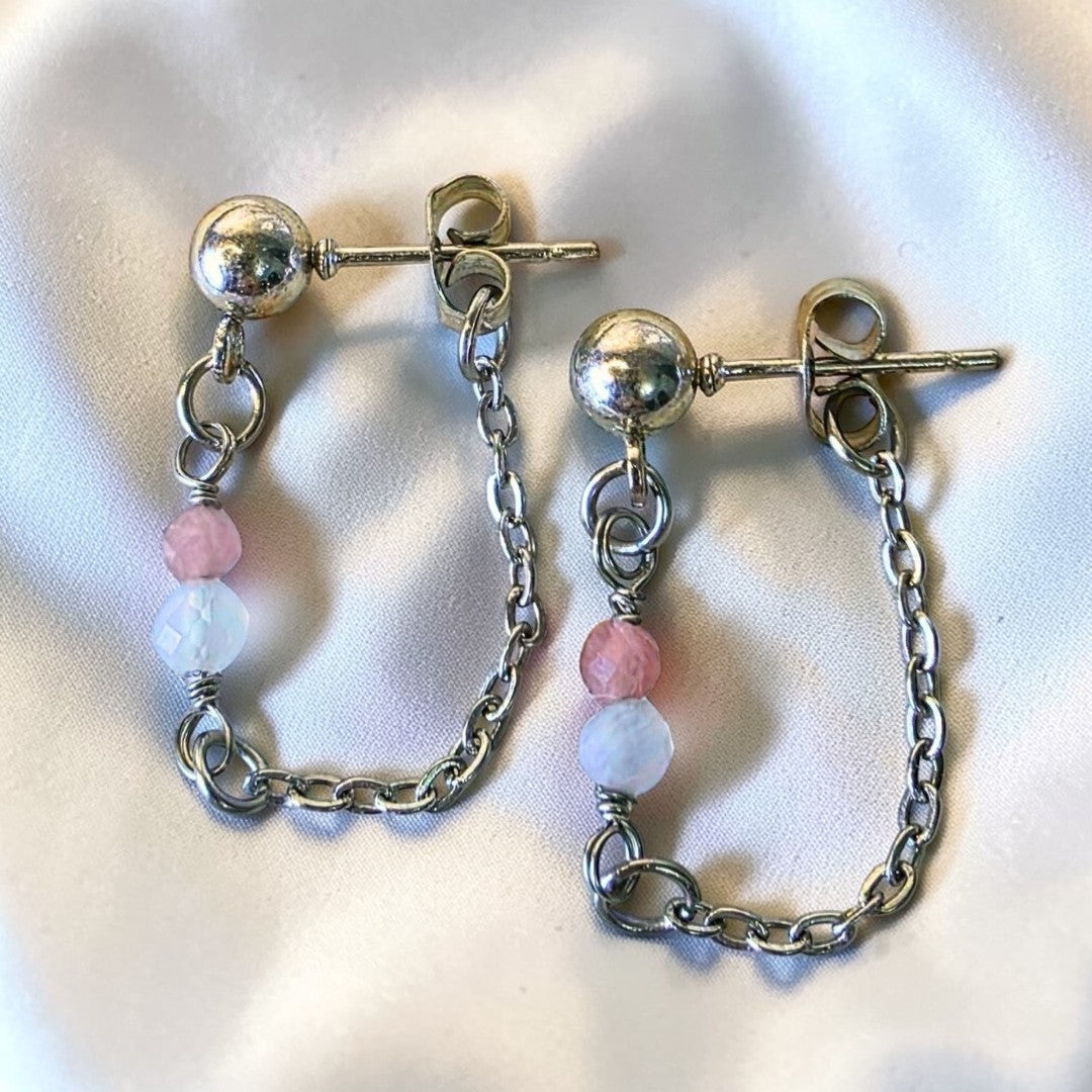 Aurelle Chain Drops | Tourmaline & Blue Lace Agate (Sterling Silver)☁️✨